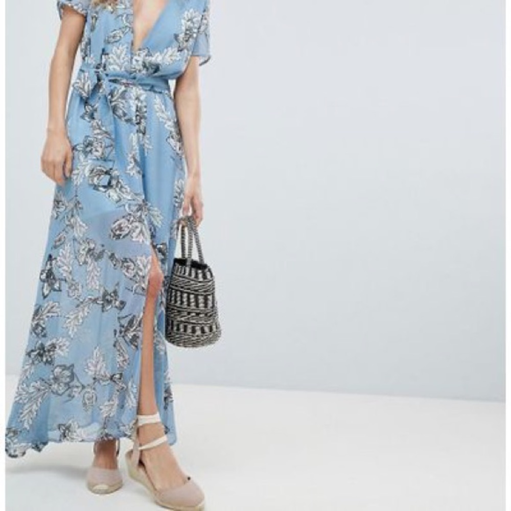 Floral maxi dress with deep plunge neck